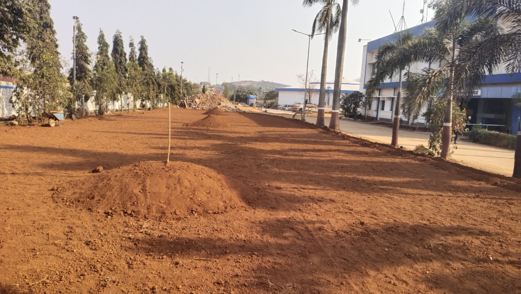 Before — Barren commercial ground with red soil