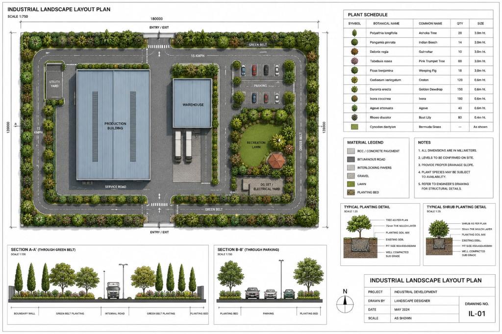Industrial Landscape Layout Plan - AutoCAD Design