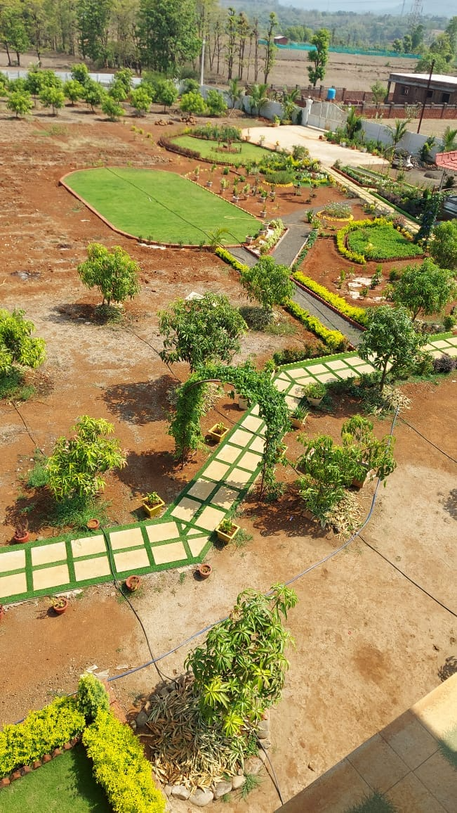 Aerial View — Garden Layout with Pathways and Plantations